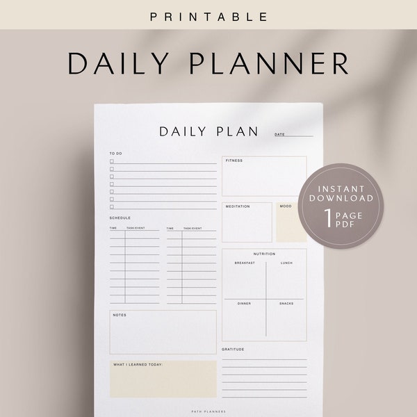 Daily Planner, Printable, Instant Download, A4, A5, US Letter