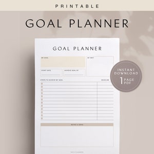 Goal Planner, Printable, Instant Download, A4, A5, US Letter