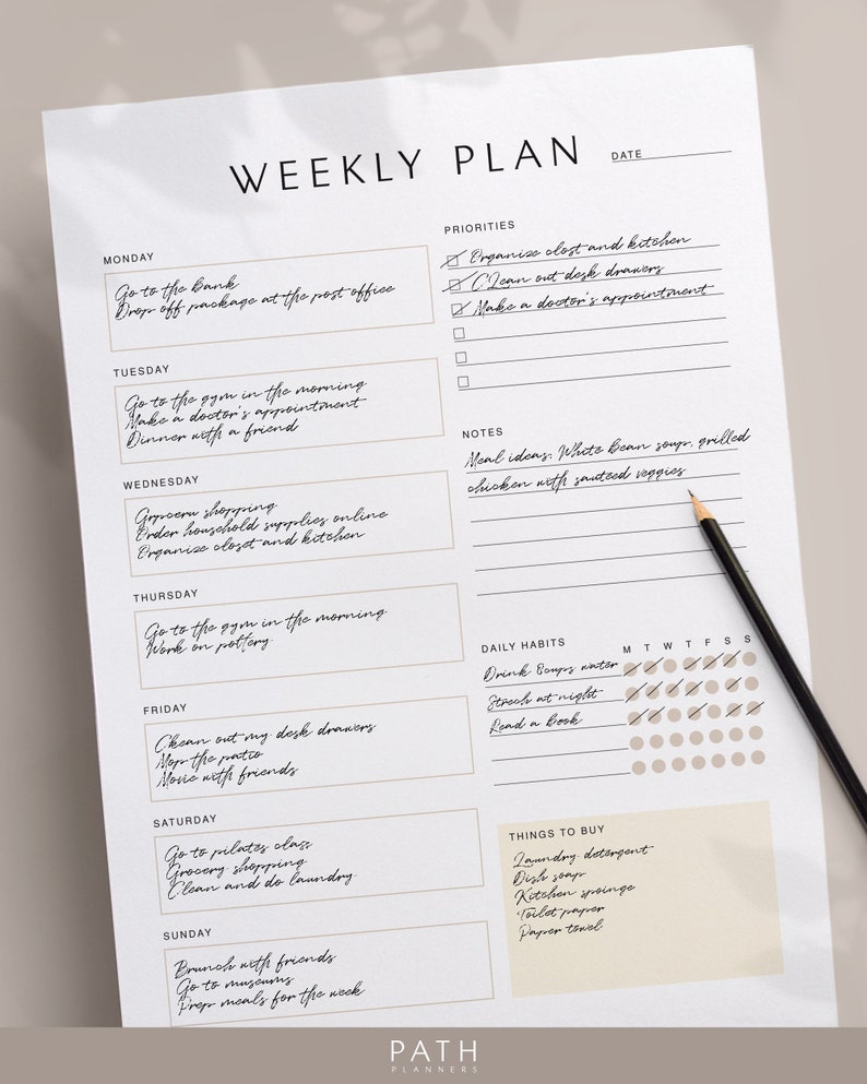 Weekly Planner Printable Instant Download A4 A5 US Letter | Etsy Canada