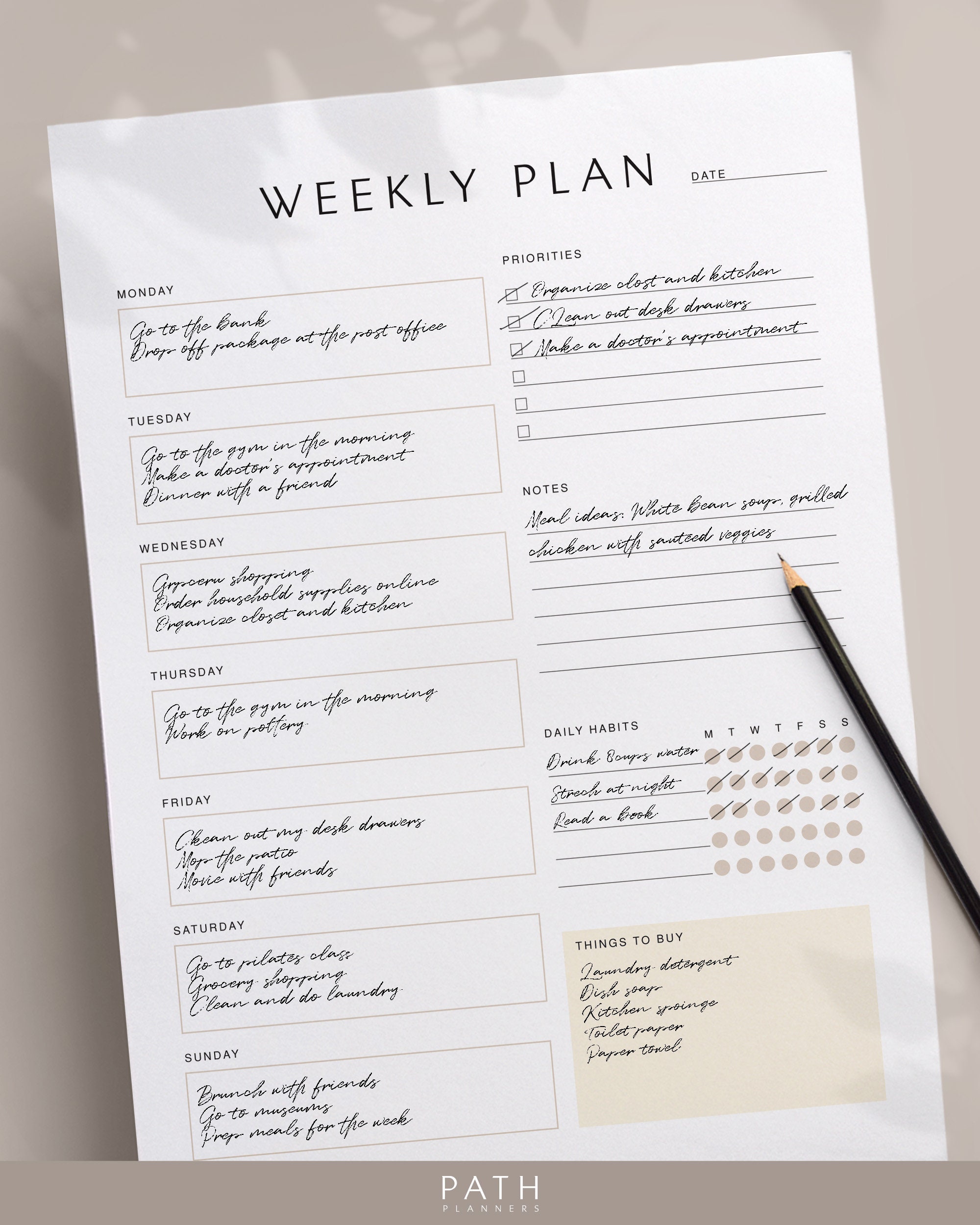Weekly Planner, Printable, Instant Download, A4, A5, US Letter - Etsy
