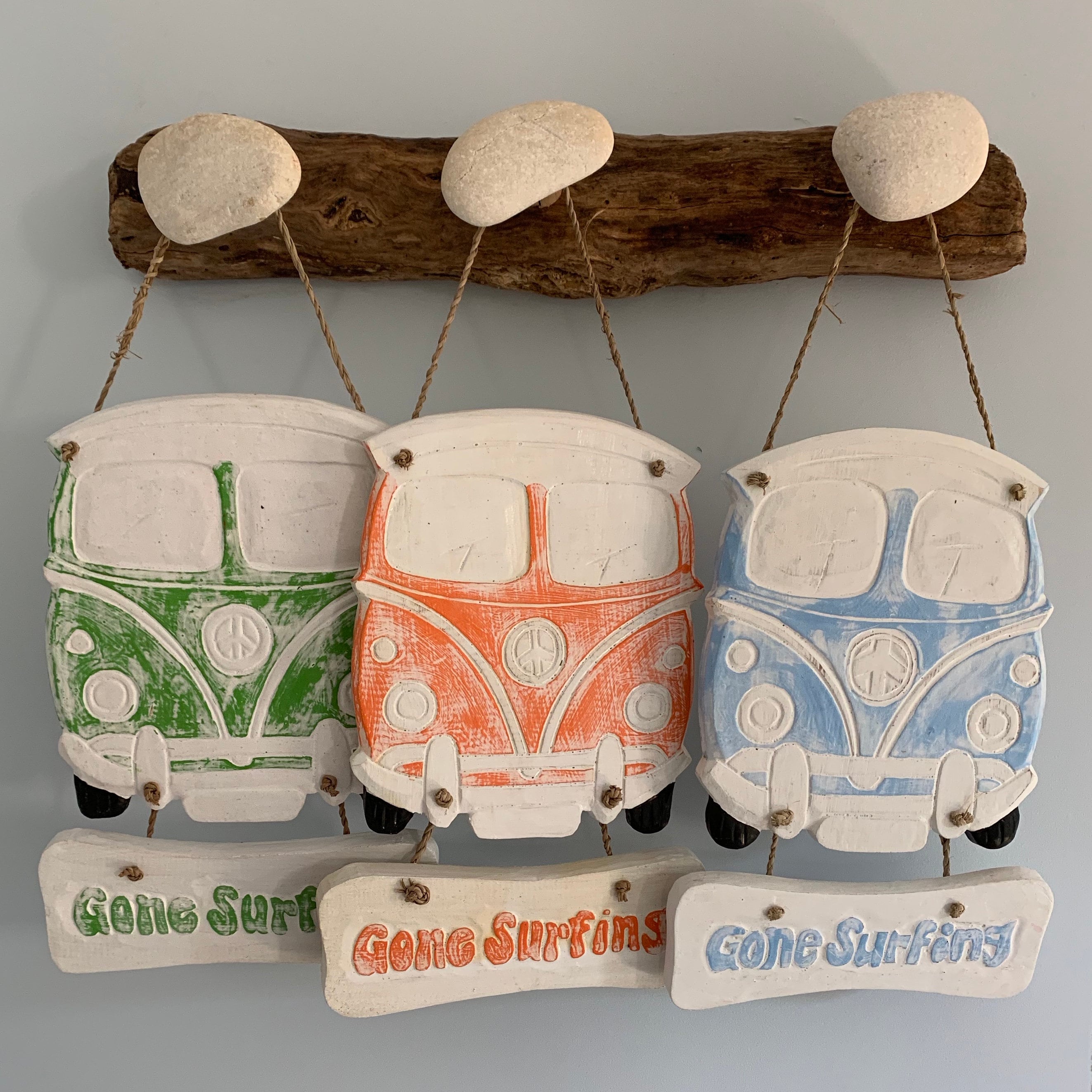 Pancarte Vw Van Camper Gone Surfing en Bois d'albasia