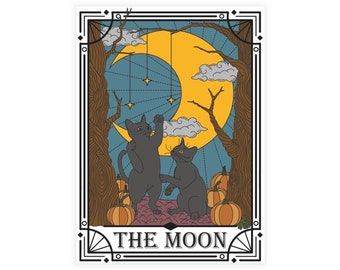 Tarot Card Halloween Postcard Bundle, Witchy Cat Moon Art, 10 Pack
