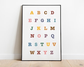 Alphabet Poster - Classroom Wall Art - Homeschool Decor - Educational Kids Print - Colorful Playroom Design