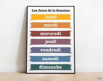 French Days of the Week Poster: Colorful Classroom Homeschool Art (Digital Download)