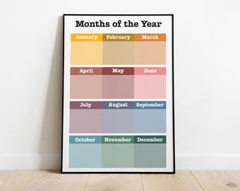 Months of the Year Printable Poster: Colorful Classroom Decor (Digital Download)