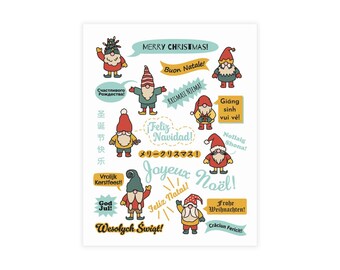 Christmas Elves Postcard Set, Holiday Greetings in Many Languages