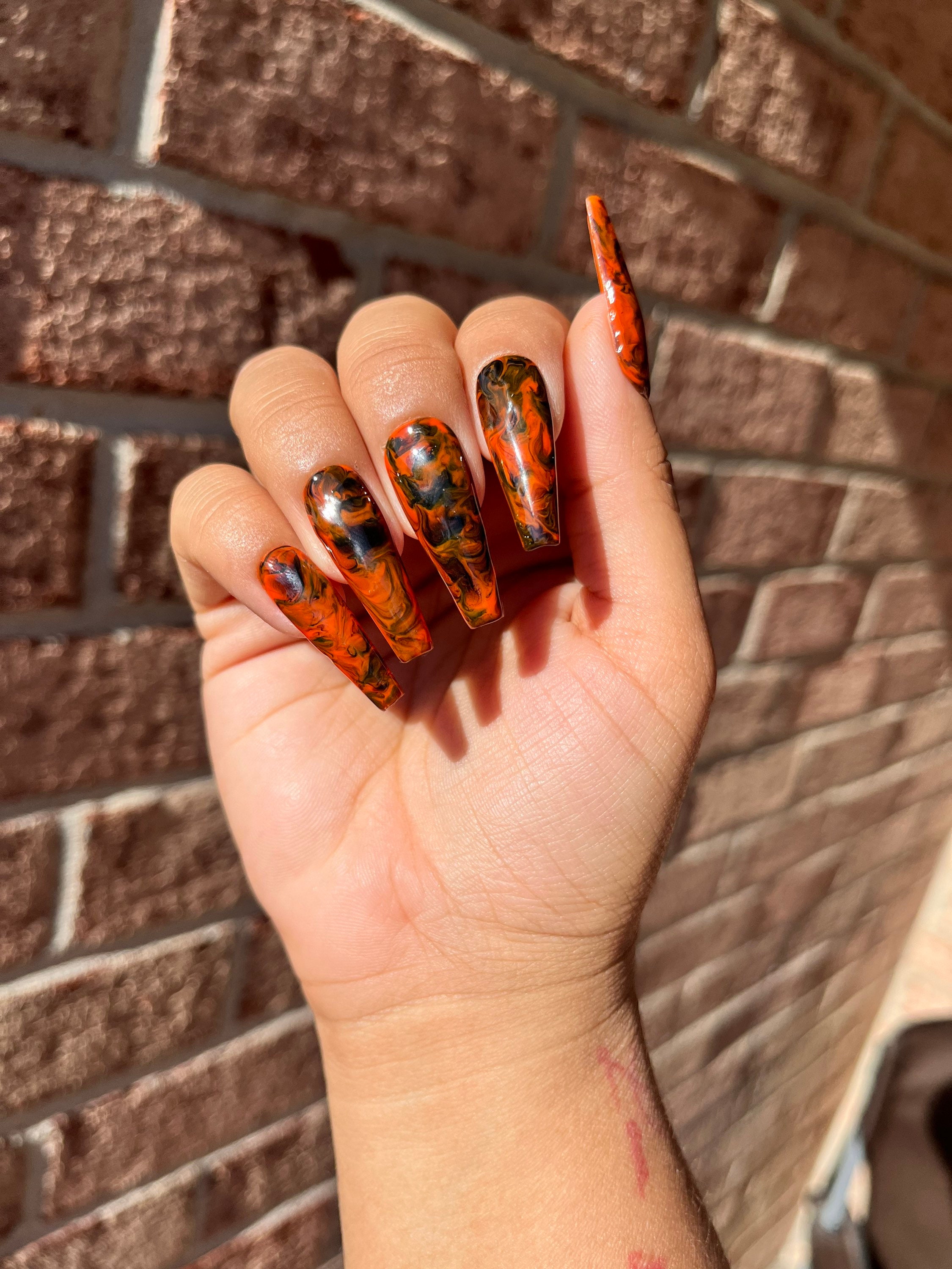 Pumpkin Gel Nails - Etsy