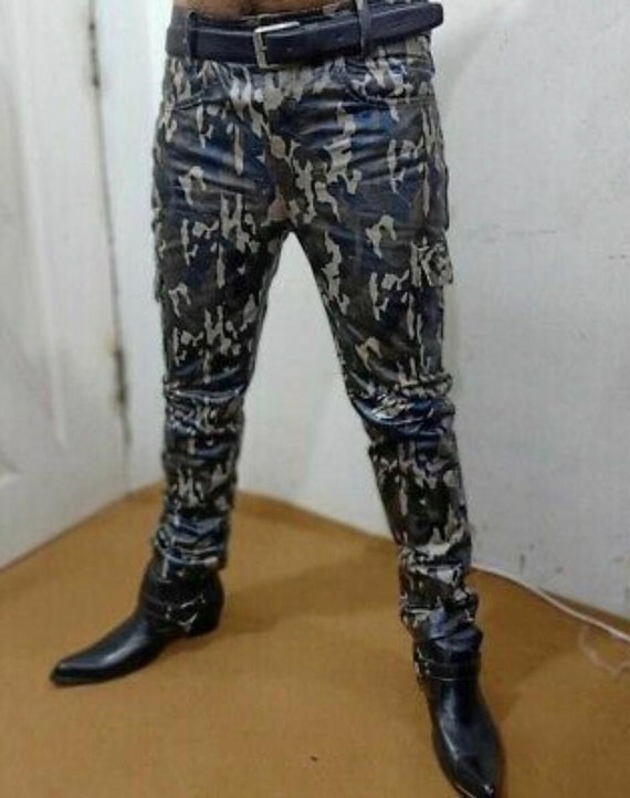 men`s Leather trousers camouflage leather pants new leather jeans Lederjeans