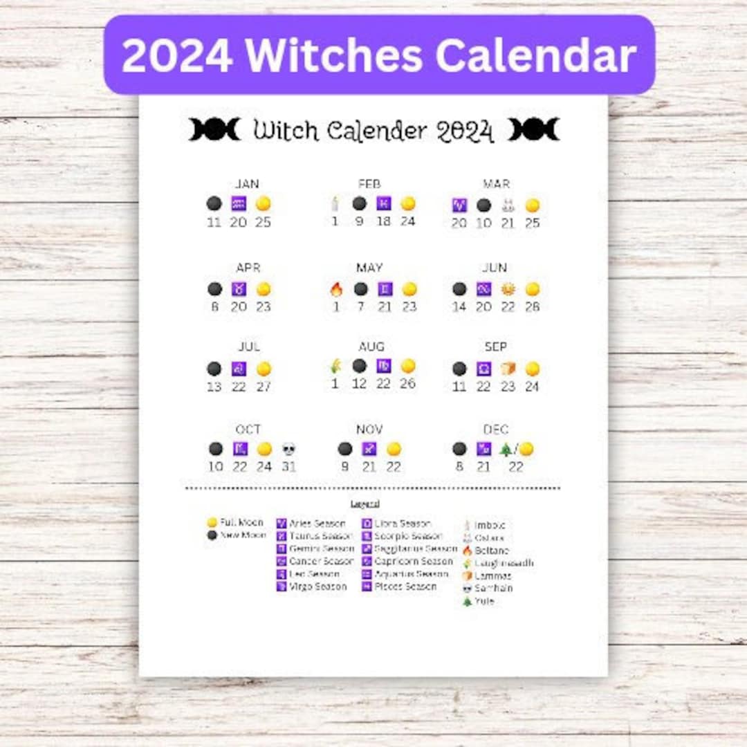 2024 Printable Witches Calendar, Printable Pagan Calendar, 8.5x11