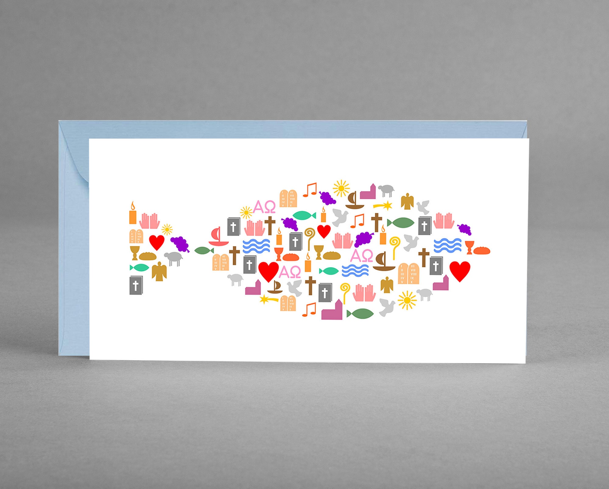 Congratulations card, voucher, invitation card FISH SYMBOLS for baptism, confirmation, communion, confirmation incl. blue envelope + free card