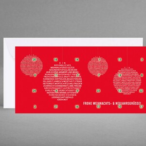 Nieuw - Adventskalender/kerstkaart Kerstboomballen INSPIRATIEF & EDEL met wijsheden + quotes inclusief envelop in zilver + gratis kaart