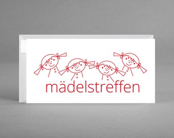 Gutschein & Einladung "mädelstreffen" ORIGINELL Junggesellinnenabschied, Spa, Kinobesuch, Dinner inkl Kuvert weiß-transparent + Gratis-Karte