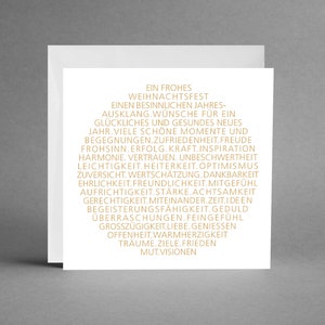 Biglietto di Natale quadrato bianco con pallina di Natale in oro con auguri EDEL & BESONDERS con busta trasparente + biglietto omaggio