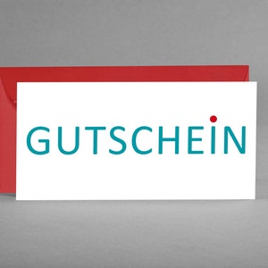 Gutscheinkarte weiß türkis MODERN REDUZIERT für Designliebhaber, Familie, Freunde, Kollegen, Business inkl. rotem Kuvert + Gratis-Karte