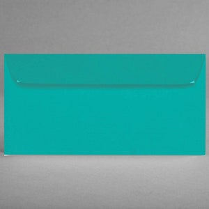 Set van 5 turquoise enveloppen ongelijnd DIN lange C6 geribbelde reliëf Logo als watermerk, zonder kijkvenster, zelfklevend + gratis kaart