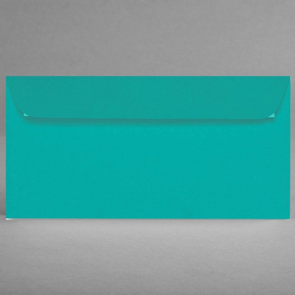 Set of 5 turquoise envelopes unlined DIN long C6 ribbed embossing Logo as watermark, without viewing window, self-adhesive + free card