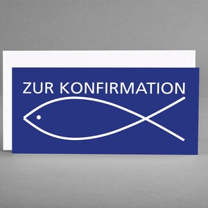 Blau-weiße Konfirmationskarte als Glückwunsch- oder Einladungskarte oder als Gutschein PURISTISCH & UNIVERSELL inkl. Kuvert + Gratis-Karte
