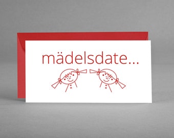 Einladungs- und Gutscheinkarte "mädelsdate" ORIGINELL für Sie - Freundinnen, Mutter, Nichte, Kolleginnen inkl. Kuvert + Gratis-Karte