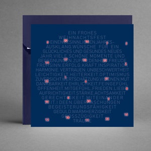 Calendario dell'Avvento 2 in 1/cartolina di Natale quadrata, INSPIRATIVE & EDEL incoraggiamento, citazioni, auguri con busta blu scuro + biglietto gratuito