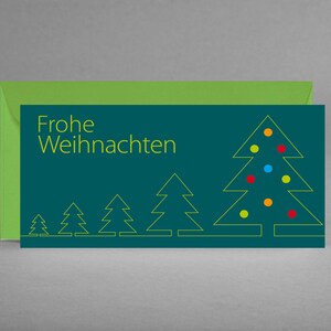 Weihnachtskarte tannengrün "Frohe Weihnachten" WEIHNACHTLICH & MODERN mit stilisierten Weihnachtsbäumen inkl. Kuvert und Gratis-Karte