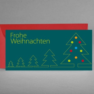 Weihnachtskarte "Frohe Weihnachten" dunkelgrün WEIHNACHTLICH & KLASSISCH stilisierter Weihnachtsbäume  inkl. Kuvert rot und Gratis-Karte