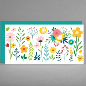 Glückwunsch-, Einladungs-, Gutscheinkarte weiß POWER FLOWER für Freunde, Familien, Geschäftspartner inkl Kuvert in türkis + Gratis-Karte