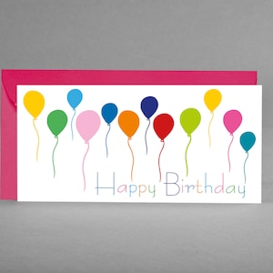 Glückwunschkarte "Happy Birthday" weiß AUFSTEIGENDE LUFTBALLONS für Freunde, Familie, Kollegen, Kids ink.l Kuvert in pink + Gratis-Karte