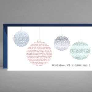 Novità - Biglietto di auguri di Natale con auguri anche per il nuovo anno ESCLUSIVAMENTE NATALE con palline dell'albero di Natale inclusa busta blu navy + biglietto omaggio