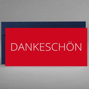 DANK U kaart rood CLASSIC & EDEL met witte tekst inclusief blauwe envelop voor bedrijven, vrienden, familie, klanten, clubs + gratis kaart