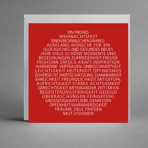 Kerstkaart rood vierkant met kerstboombal INSPIRATIEF & CREATIEF met wensen 3D effect inclusief zilveren envelop + gratis kaart