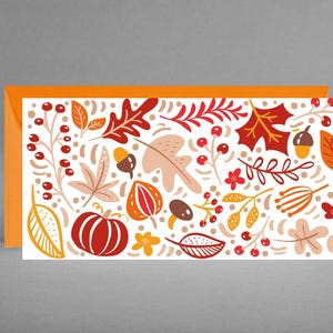 Vale de tarjeta de otoño neutro, tarjeta de felicitación y invitación HOJAS MÁGICAS DE OTOÑO para amigos y familiares, incl. sobre naranja + tarjeta gratis