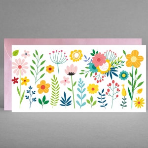 Buono, congratulazioni e biglietto d'invito bianco CON FIORI per amici, famiglie, vicini, colleghi, busta inclusa + biglietto omaggio