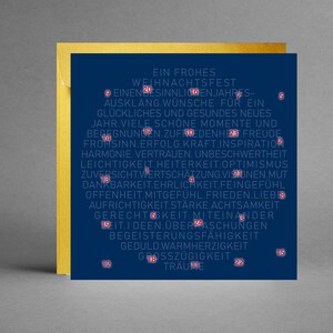 Adventskalender/ Weihnachtskarte in einem (2 in 1), quadratisch, EDEL IN GOLD mit Weisheiten und Zitaten inkl. Kuvert + Gratis-Karte