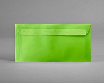 Set 5 Kuverts in Grün-transparent ORIGINELL & BESONDERS für Grußkarten, Fotos DIN lang, C6, ohne Sichtfenster, selbstklebend + Gratis-Karte
