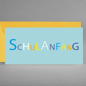 Cartão de parabéns, voucher, convite para início das aulas, matrícula escolar, PLAYFUL & TENDER com letras maiúsculas incluindo envelope artoz + cartão grátis