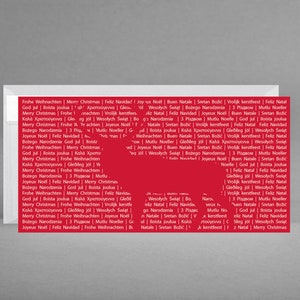 Cartolina di Natale internazionale con tanti auguri + renna NATALE CLASSICO in rosso e bianco con busta + biglietto omaggio