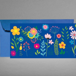 Bloemenwenskaart als felicitatie, waardebon, uitnodigingskaart UNIVERSAL & FLORAL vrienden, familie inclusief envelop in koningsblauw + gratis kaart