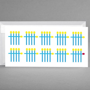 50e verjaardag: felicitatie, waardebon, uitnodigingskaart "50 lucifers" voor 50 jaar incl. wit-transparante envelop + gratis kaart