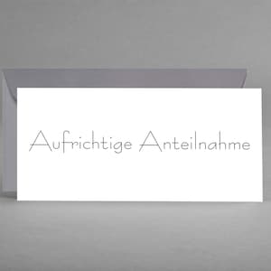 Carte de sympathie "Sincères Condoléances" blanche PURISTIQUE & INTEMPOREL avec écriture noire raffinée avec vernis incluant enveloppe plus carte offerte