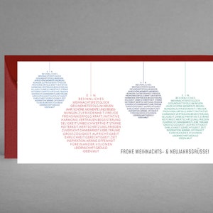 Biglietto natalizio con auguri anche per il nuovo anno ESCLUSIVAMENTE NATALE con palline dell'albero di Natale compresa busta rosso vino + bigliettino omaggio