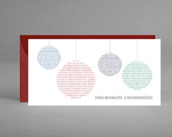 Carte de Noël avec vœux également pour le Nouvel An EXCLUSIVEMENT NOËL avec boules de sapin de Noël avec enveloppe rouge vin + carte gratuite