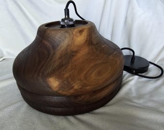 Locally harvested, hand-turned solid black walnut pendant light fixture, Hardwired Kitchen/ Dining Lighting