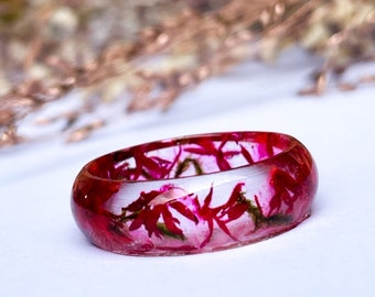 Real Red Flower Ring - Pressed flower jewellery - Resin ring - Moss ring - Flower resin ring - Red flower ring- Gift for her - Handmade ring