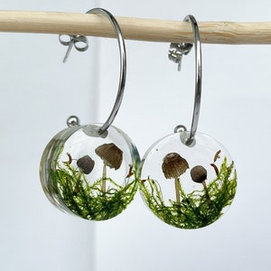 Real Mushroom Terrarium Earrings: Botanical Moss Dangle Earrings