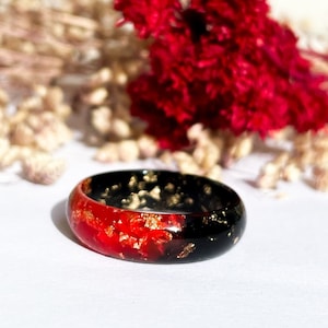 Red and Black Resin Ring with Gold Flakes - Handmade