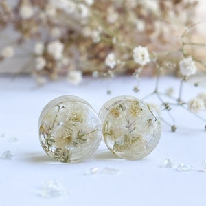 Tappi per le orecchie con fiori bianchi, Tappi per le orecchie trasparenti con fiori veri, Tunnel auricolari, Calibri BIO-BASED, Regalo per tutti, Calibro per matrimoni, Tappi naturali