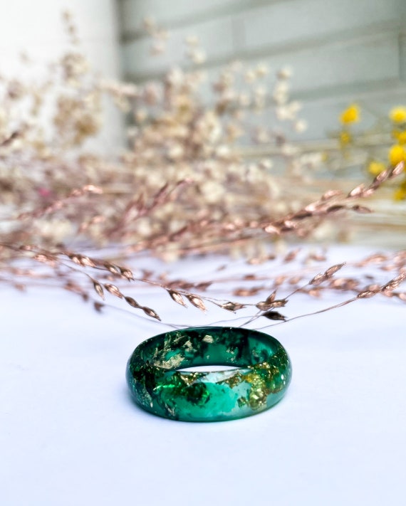 Resin Ring Jade Green Faceted Eco Resin Ring With Gold -  UK