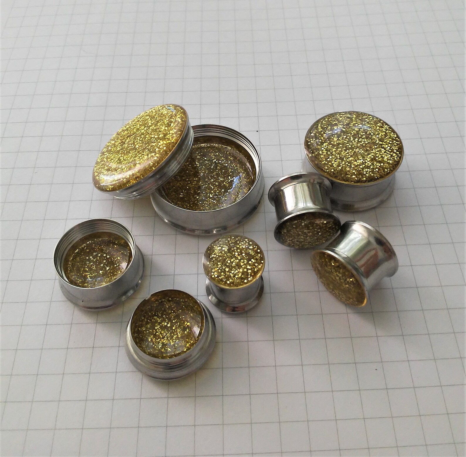 Gold Glitter Ear Plugs Tunnels 0g 00 1/2 9/16 Etsy