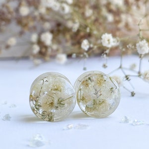 Bouchons floraux blancs, Bouchons d'oreilles transparents avec vraies fleurs, Tunnels auriculaires, Jauges BIO, Cadeau pour tous, Jauge de mariage, Bouchons naturels image 3