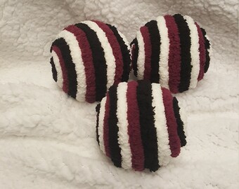 Everyday Decorative Ornament Balls, Burgundy, Ivory and Black Yarn Balls, Bowl Fillers, Wreath Attachments